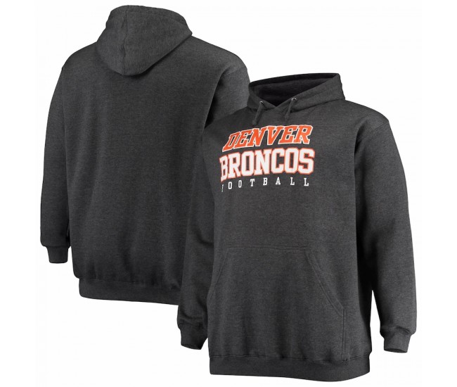 Denver Broncos Men's Fanatics Branded Heathered Charcoal Big & Tall Practice Pullover Hoodie