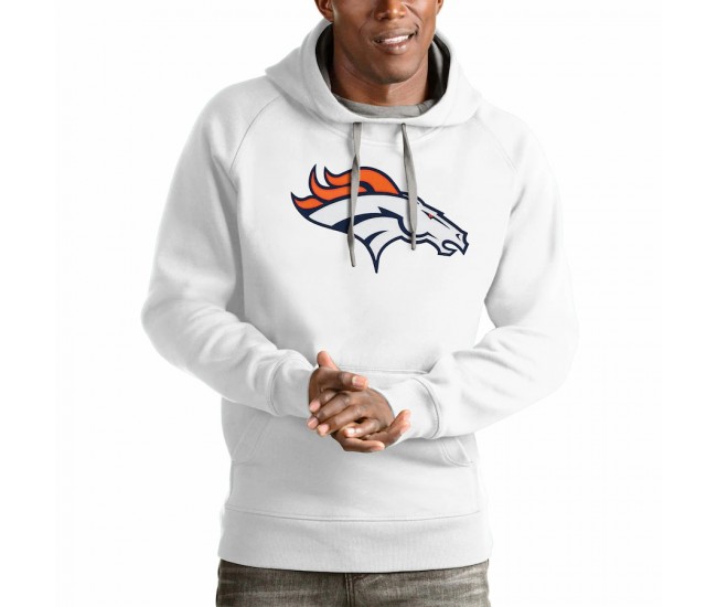 Denver Broncos Men's Antigua White Victory Pullover Hoodie