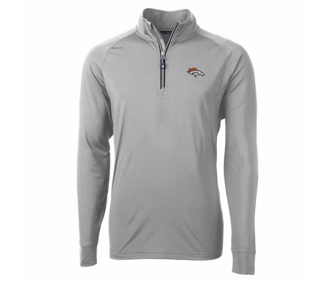 Denver Broncos Men's Cutter & Buck Gray Adapt Eco Knit Quarter-Zip Pullover Jacket