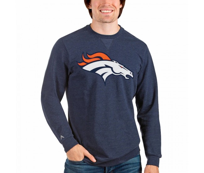 Denver Broncos Men's Antigua Heathered Navy Team Reward Crewneck Pullover Sweatshirt