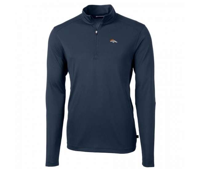 Denver Broncos Men's Cutter & Buck Navy Big & Tall Virtue Eco Pique Quarter-Zip Pullover Jacket