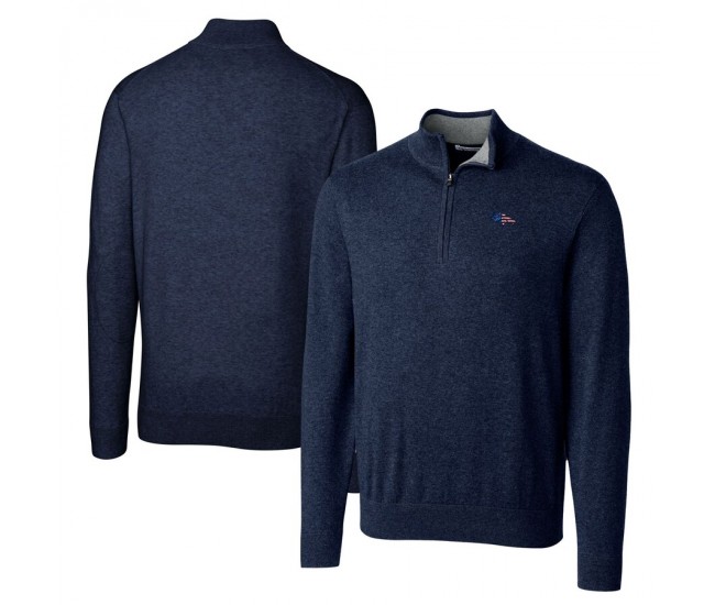 Denver Broncos Men's Cutter & Buck Navy Big & Tall Lakemont Quarter-Zip Pullover Sweater