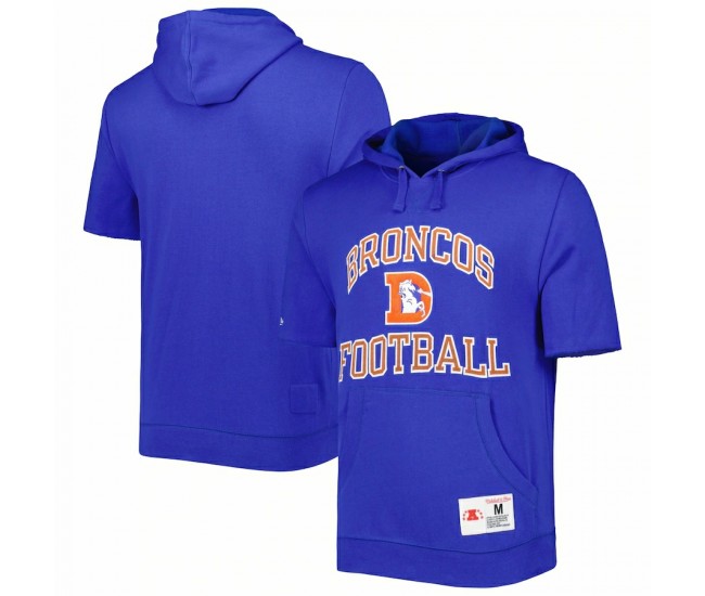 Denver Broncos Men's Mitchell & Ness Royal Washed Short Sleeve Pullover Hoodie