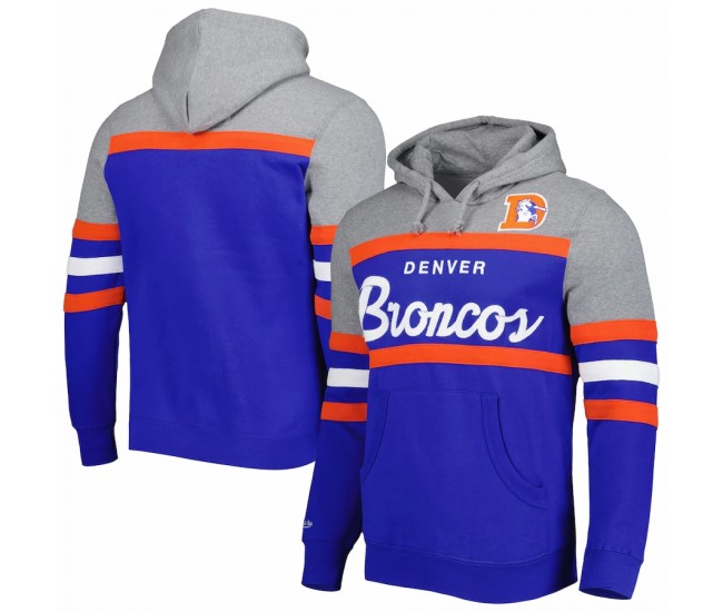 Denver Broncos Men's Mitchell & Ness Royal/Heathered Gray Head Coach Pullover Hoodie