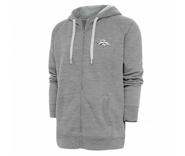 Denver Broncos Men's Antigua Heather Gray Metallic Logo Victory Full-Zip Hoodie