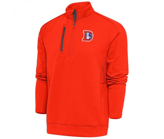 Men's Denver Men's Broncos Antigua Orange Team Logo Throwback Generation Quarter-Zip Pullover Top