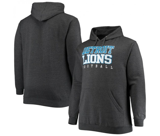 Detroit Lions Men's Fanatics Branded Heathered Charcoal Big & Tall Practice Pullover Hoodie