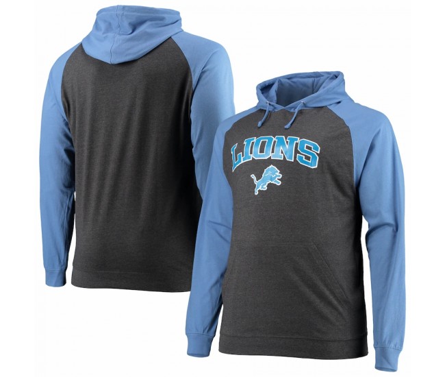 Detroit Lions Men's Fanatics Branded Blue/Heathered Charcoal Big & Tall Lightweight Raglan Pullover Hoodie