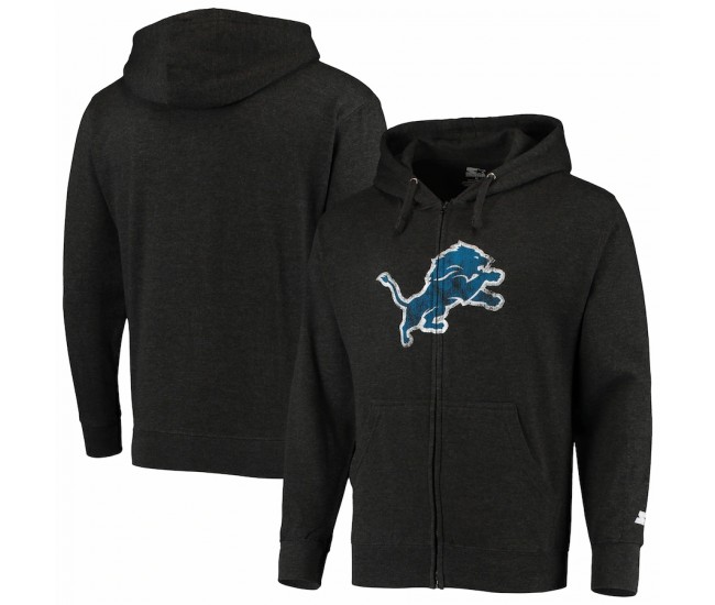 Detroit Lions Men's Starter Heathered Charcoal Primary Logo Full-Zip Hoodie