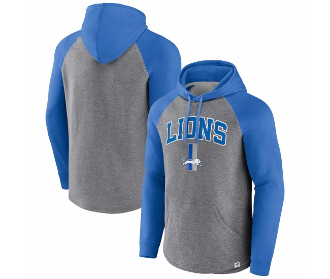 Detroit Lions Men's Fanatics Branded Heathered Gray/Blue By Design Raglan Pullover Hoodie