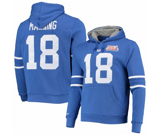 Indianapolis Colts Peyton Manning Men's Mitchell & Ness Royal Retired Player Name & Number Fleece Pullover Hoodie