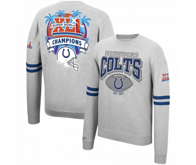 Indianapolis Colts Men's Mitchell & Ness Heathered Gray Allover Print Fleece Pullover Sweatshirt