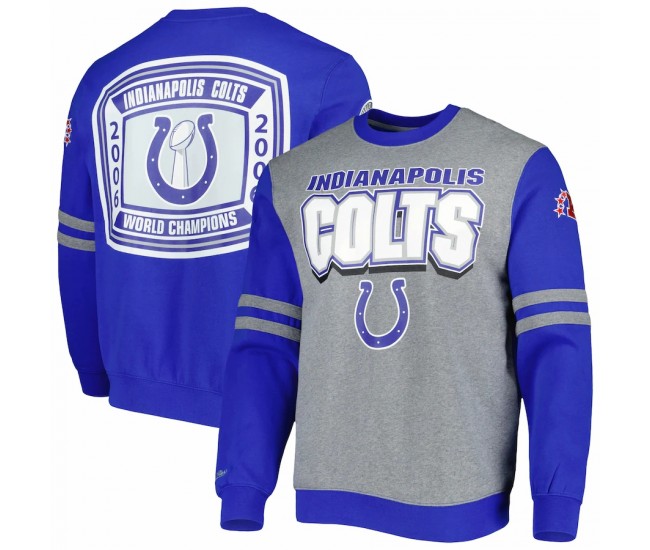 Indianapolis Colts Men's Mitchell & Ness Heather Gray All Over 2.0 Pullover Sweatshirt