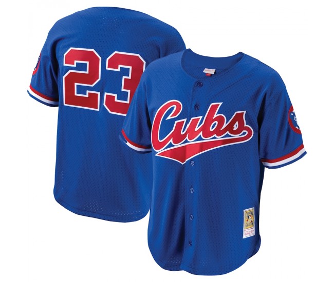 Chicago Cubs Ryne Sandberg Men's Mitchell & Ness Royal Cooperstown Collection Mesh Batting Practice Button-Up Jersey