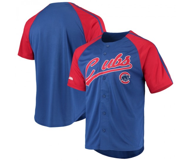 Men's Chicago Cubs Stitches Royal Button-Down Raglan Replica Jersey