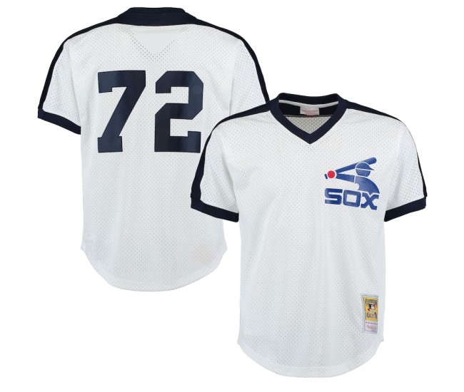 Chicago White Sox Carlton Fisk Men's Mitchell & Ness White Cooperstown Mesh Batting Practice Jersey