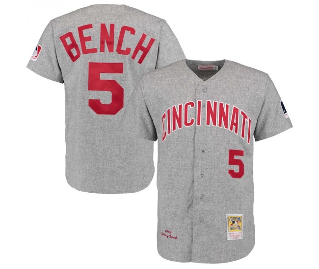 Men's 1969 Cincinnati Reds Johnny Bench Mitchell & Ness Gray Authentic Throwback Jersey