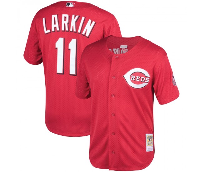 Cincinnati Reds Barry Larkin Men's Mitchell & Ness Red Throwback Cooperstown Mesh Batting Practice Jersey