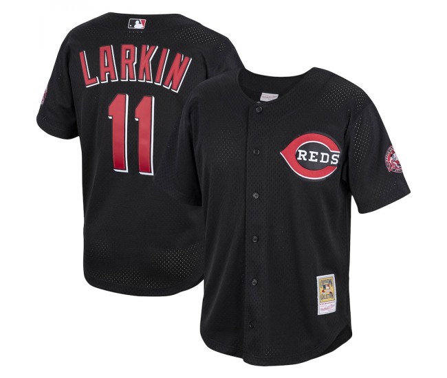 Cincinnati Reds Barry Larkin Men's Mitchell & Ness Black Cooperstown Collection Batting Practice Jersey