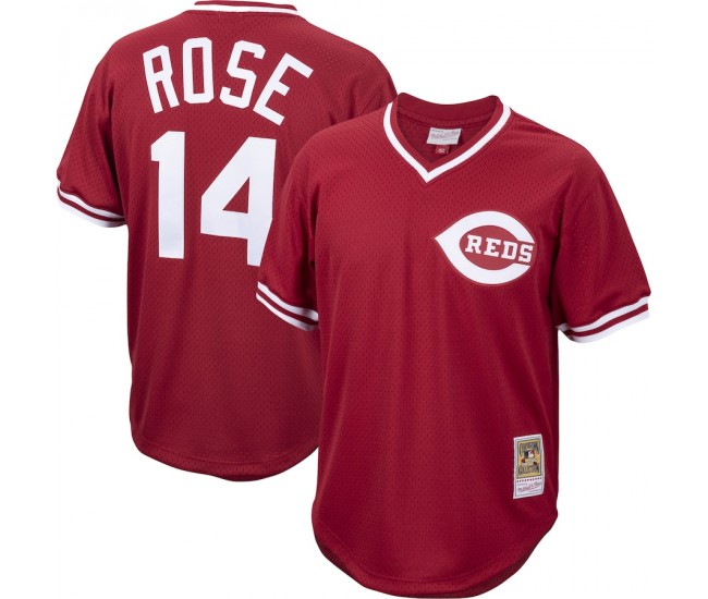 Cincinnati Reds Pete Rose Men's Mitchell & Ness Red Cooperstown Collection Mesh Batting Practice Jersey