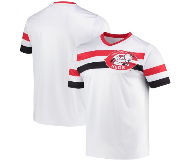 Men's Cincinnati Reds Stitches White Cooperstown Collection V-Neck Jersey