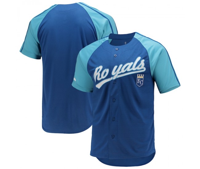 Men's Kansas City Royals Stitches Royal Button-Down Raglan Replica Jersey