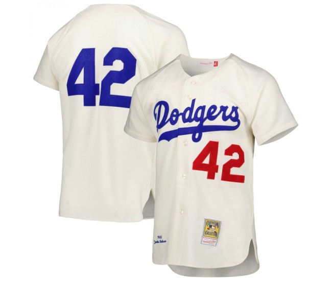 Men's Brooklyn Dodgers Jackie Robinson Mitchell & Ness Cream 1955 Cooperstown Collection Authentic Jersey