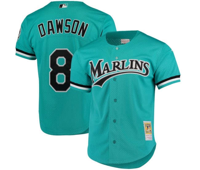 Men's Florida Marlins Andre Dawson Mitchell & Ness Teal Fashion Cooperstown Collection Mesh Batting Practice Jersey