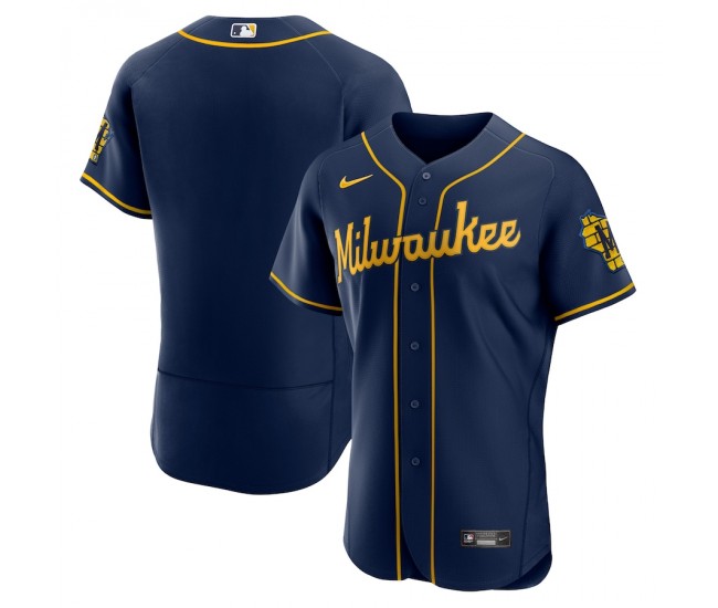 Milwaukee Brewers Men's Nike Navy Alternate Authentic Team Logo Jersey