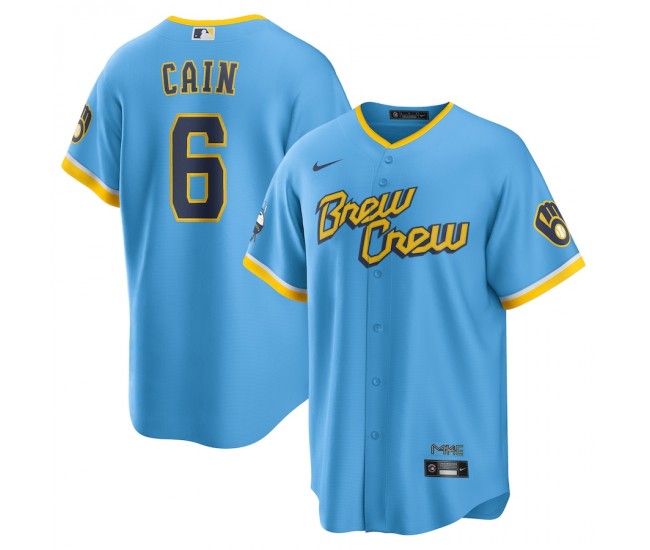 Milwaukee Brewers Lorenzo Cain Men's Nike Powder Blue 2022 City Connect Replica Player Jersey