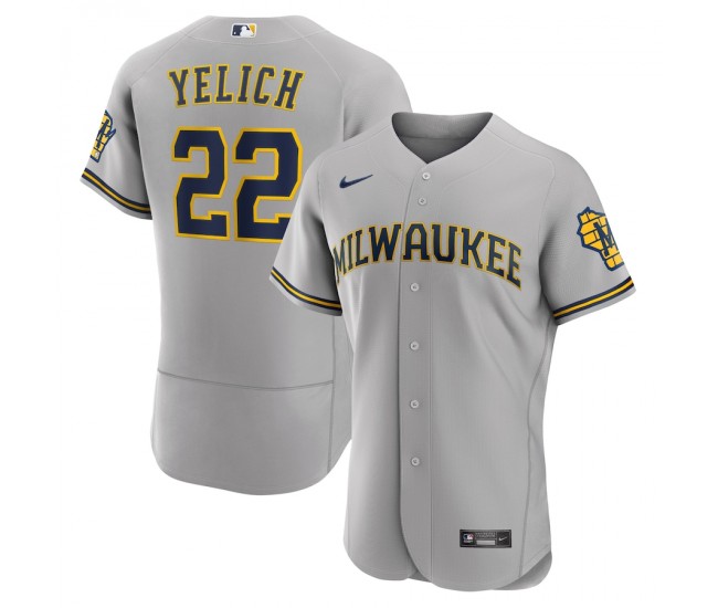 Milwaukee Brewers Christian Yelich Men's Nike Gray Road Authentic Player Logo Jersey