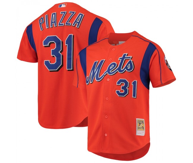 New York Mets Mike Piazza Men's Mitchell & Ness Orange Cooperstown Collection Mesh Batting Practice Jersey