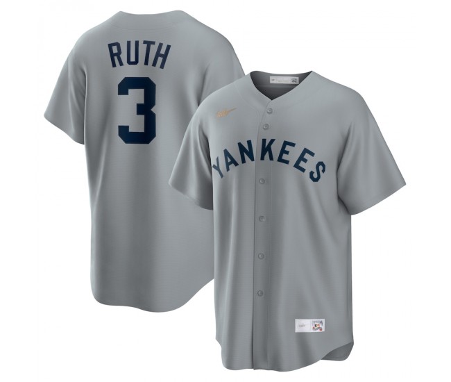 New York Yankees Babe Ruth Men's Nike Gray Road Cooperstown Collection Player Jersey