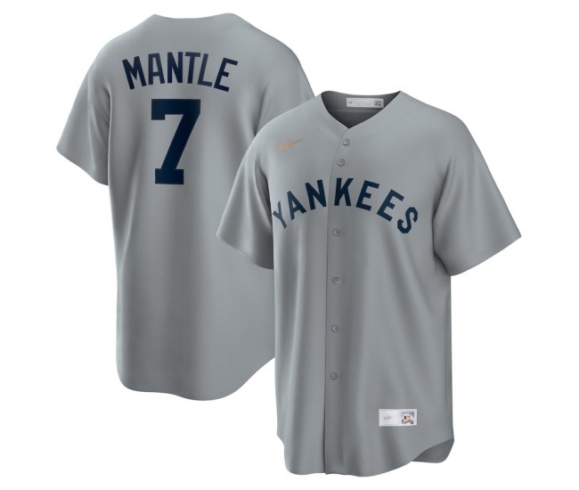 New York Yankees Mickey Mantle Men's Nike Gray Road Cooperstown Collection Player Jersey