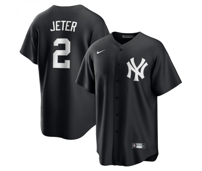 New York Yankees Derek Jeter Men's Nike Black Pitch Black Fashion Player Replica Jersey