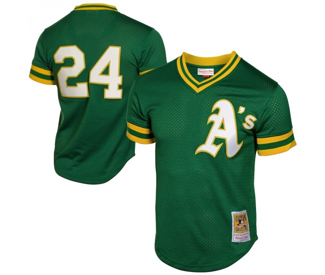 Oakland Athletics Rickey Henderson Men's Mitchell & Ness Green 1991 Cooperstown Mesh Batting Practice Jersey