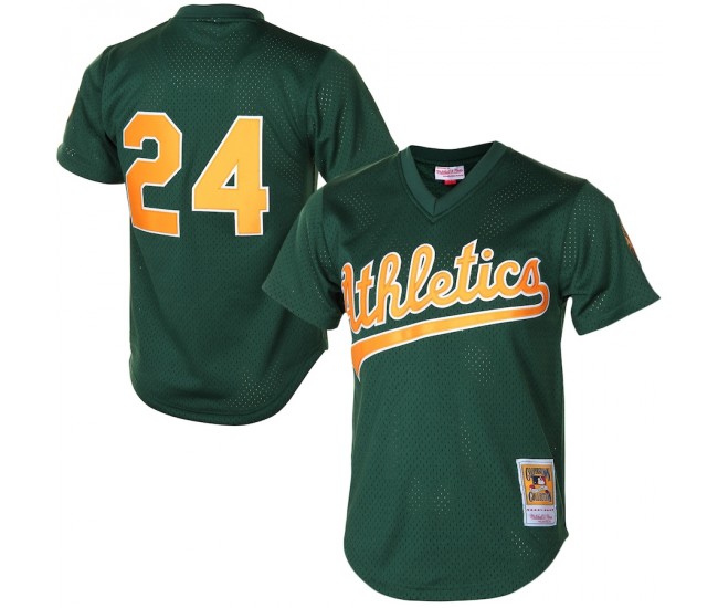 Oakland Athletics Rickey Henderson Men's Mitchell & Ness Green 1998 Cooperstown Mesh Batting Practice Jersey