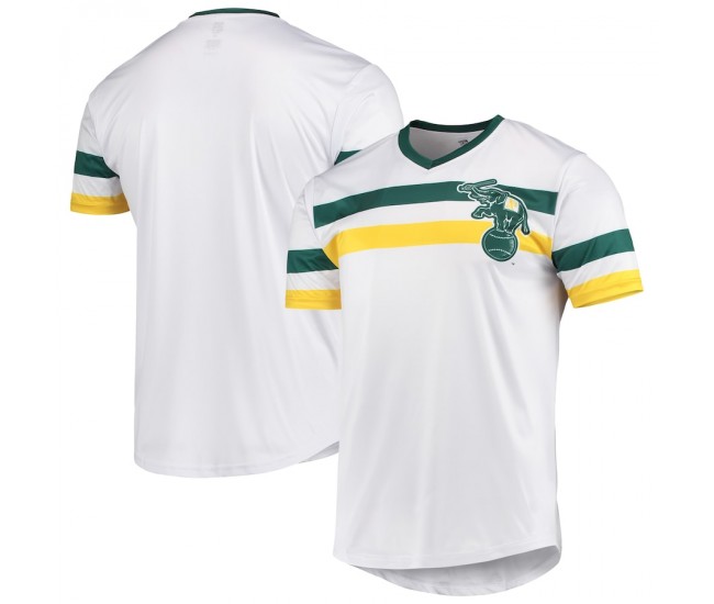 Oakland Athletics Men's Stitches White Cooperstown Collection V-Neck Jersey