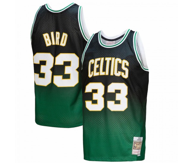 Boston Celtics Larry Bird Men's Mitchell & Ness Kelly Green/Black 1985/86 Hardwood Classics Fadeaway Swingman Player Jersey