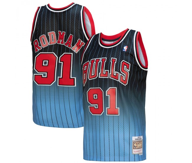 Chicago Bulls Dennis Rodman Men's Mitchell & Ness Black/Light Blue 1995/96 Hardwood Classics Fadeaway Swingman Player Jersey