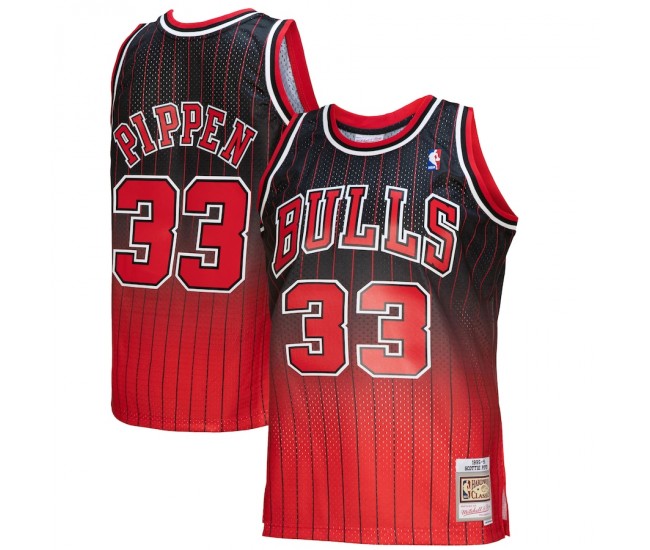 Chicago Bulls Scottie Pippen Men's Mitchell & Ness Red/Black 1995/96 Hardwood Classics Fadeaway Swingman Player Jersey