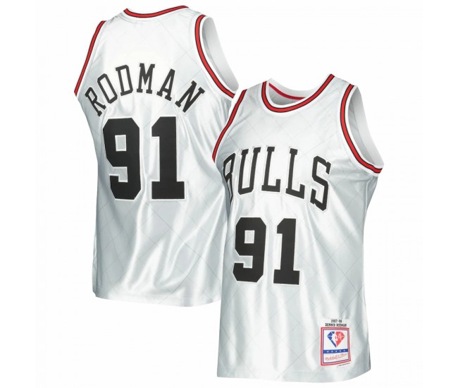 Chicago Bulls Dennis Rodman Men's Mitchell & Ness Platinum 1997-98 Hardwood Classics 75th Anniversary Swingman Jersey