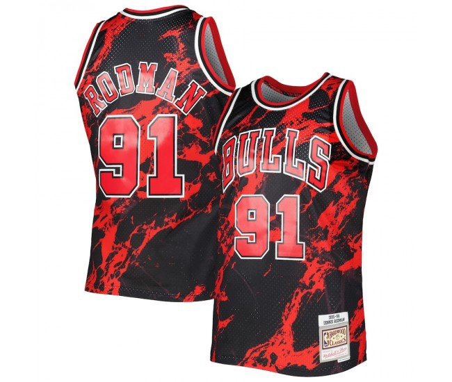 Chicago Bulls Dennis Rodman Men's Mitchell & Ness Black 1995-96 Hardwood Classics Marble Swingman Jersey