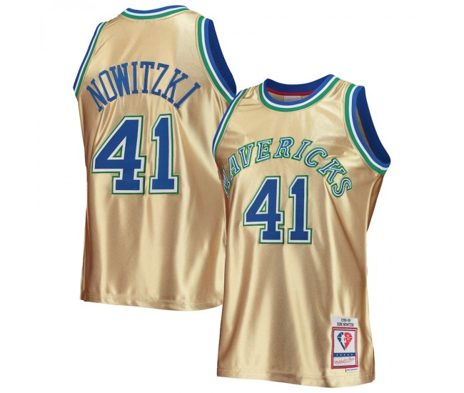 Dallas Mavericks Dirk Nowitzki Gold Men's Mitchell & Ness 75th Anniversary 1998-99 Hardwood Classics Swingman Jersey