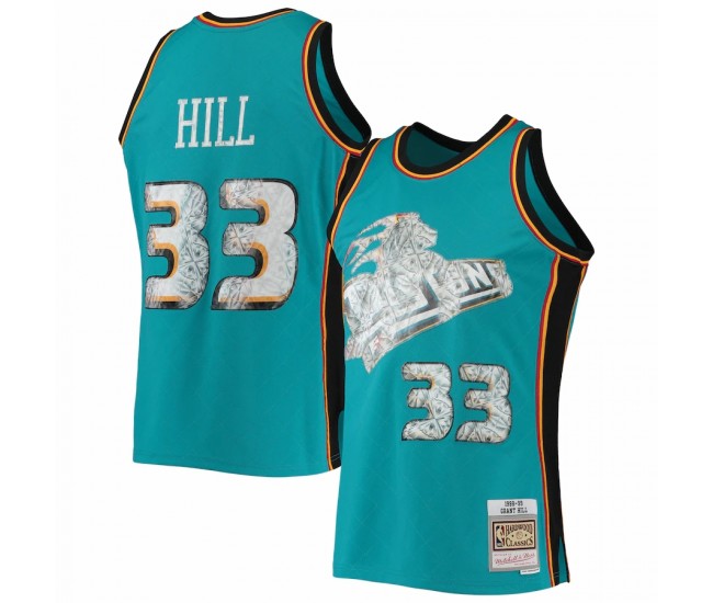 Detroit Pistons Grant Hill Men's Mitchell & Ness Teal 1996-97 Hardwood Classics NBA 75th Anniversary Diamond Swingman Jersey