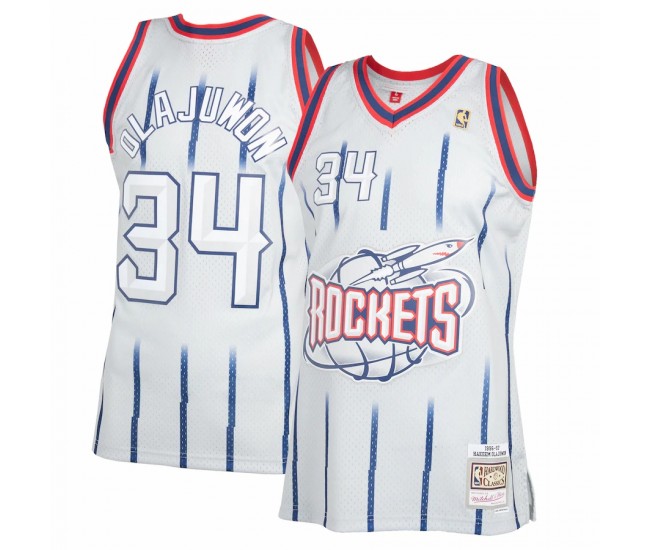 Houston Rockets Hakeem Olajuwon Men's Mitchell & Ness Gray 1996-97 Hardwood Classics Reload 2.0 Swingman Jersey