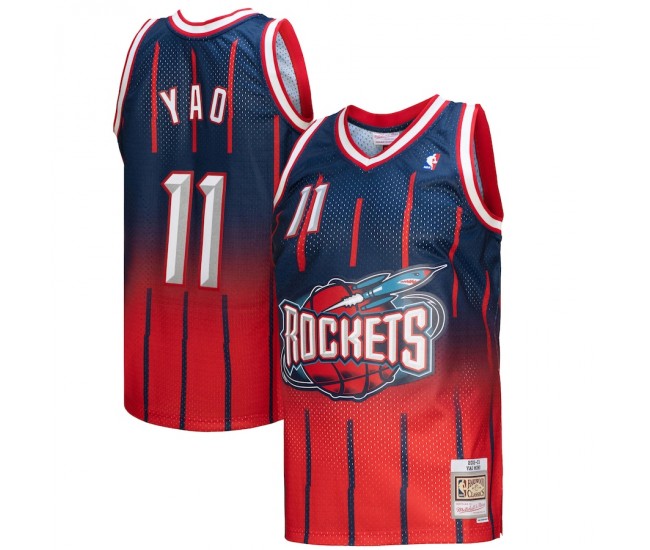 Houston Rockets Yao Ming Men's Mitchell & Ness Red/Navy 2002/03 Hardwood Classics Fadeaway Swingman Player Jersey