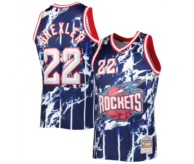 Houston Rockets Clyde Drexler Men's Mitchell & Ness Navy 1996-97 Hardwood Classics Marble Swingman Jersey