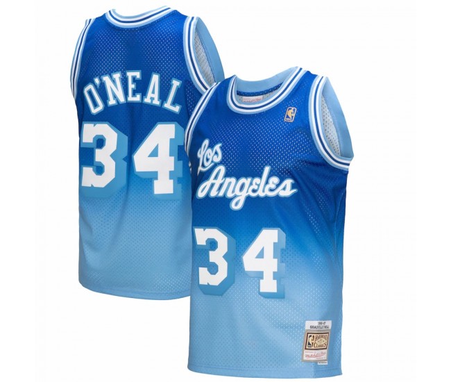 Los Angeles Lakers Shaquille O'Neal Men's Mitchell & Ness Light Blue/Blue 1996/97 Hardwood Classics Fadeaway Swingman Player Jersey