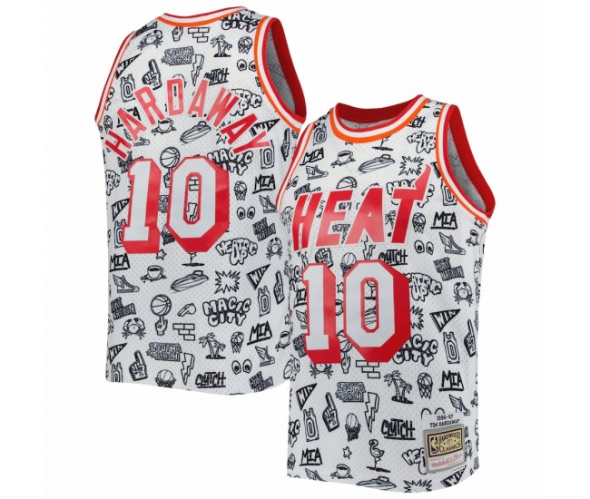 Miami Heat Tim Hardaway Men's Mitchell & Ness White 1996-97 Hardwood Classics Doodle Swingman Jersey